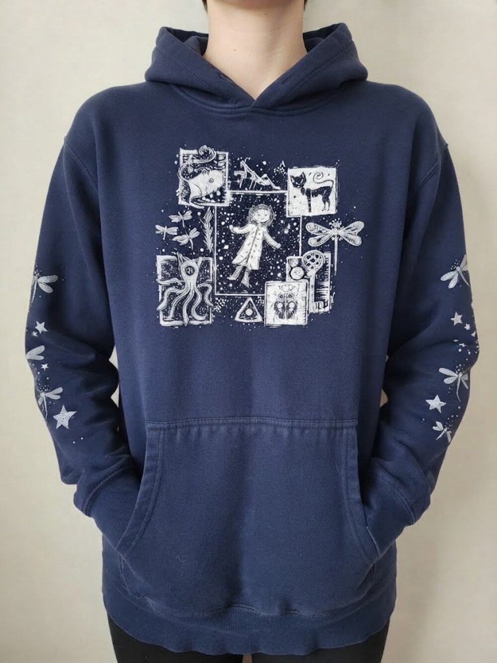 Coraline Navy Graphic Pullover Hoodie